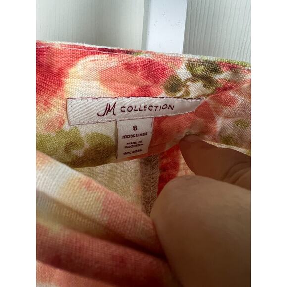 JM Collection Womens 100% Linen Floral Romantic White And Pink Skirt A line Sz 8 - Picture 2 of 5